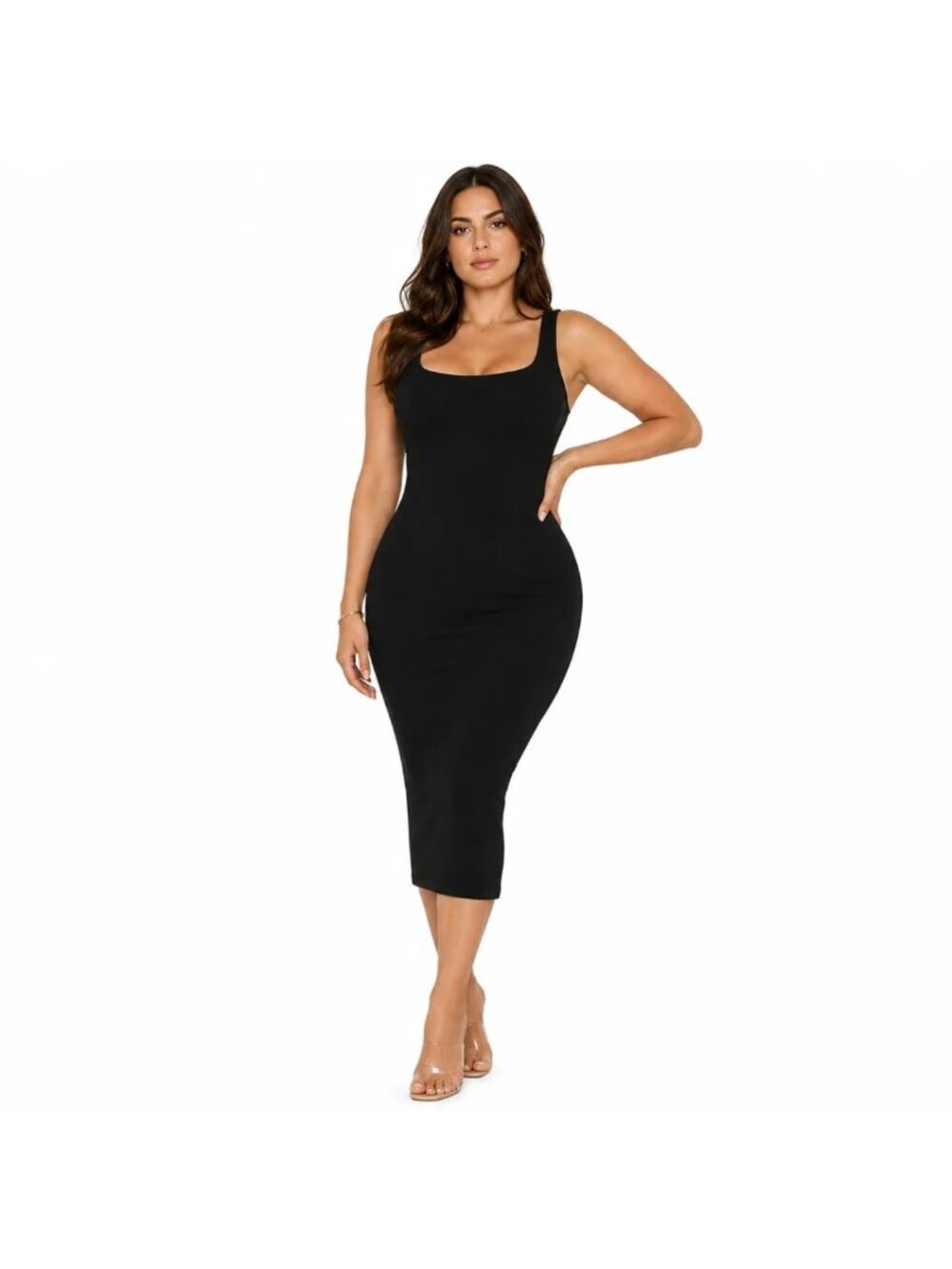 NAKED WARDROBE Black Sculpt Midi Dress Size 1x  NEW NWOT